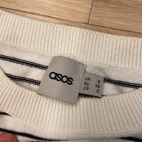 ASOS Striped Boxy Crop Sweater BONJOUR MES AMIS Black White - Picture 3 of 4